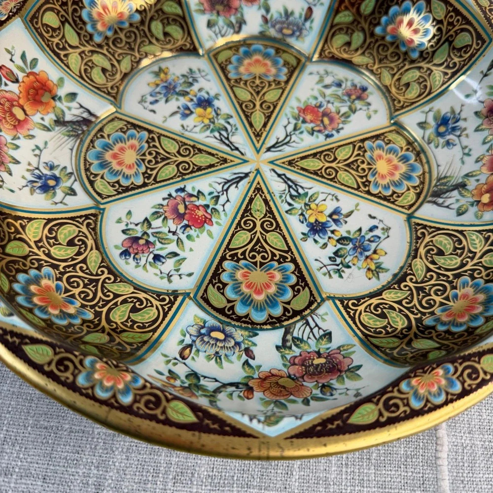VTG 1971 Daher Decorated Ware Floral Metal Tin Bowl Trinket Tray Key Purse Bowl‎